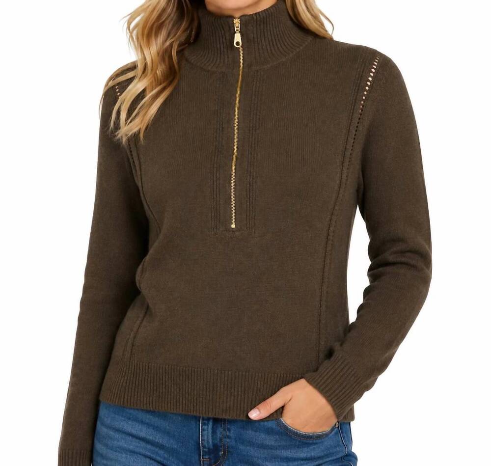 NEW ZENANA half zip high neck sweater in expresso